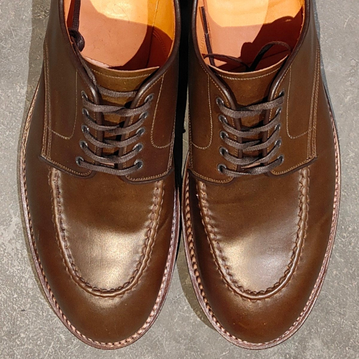 使用数回【WHEELROBE】ウィールローブ 15078 HEAVY STITCHING MOC TOE コードバン ブラウン サイズ10D 1228ラスト