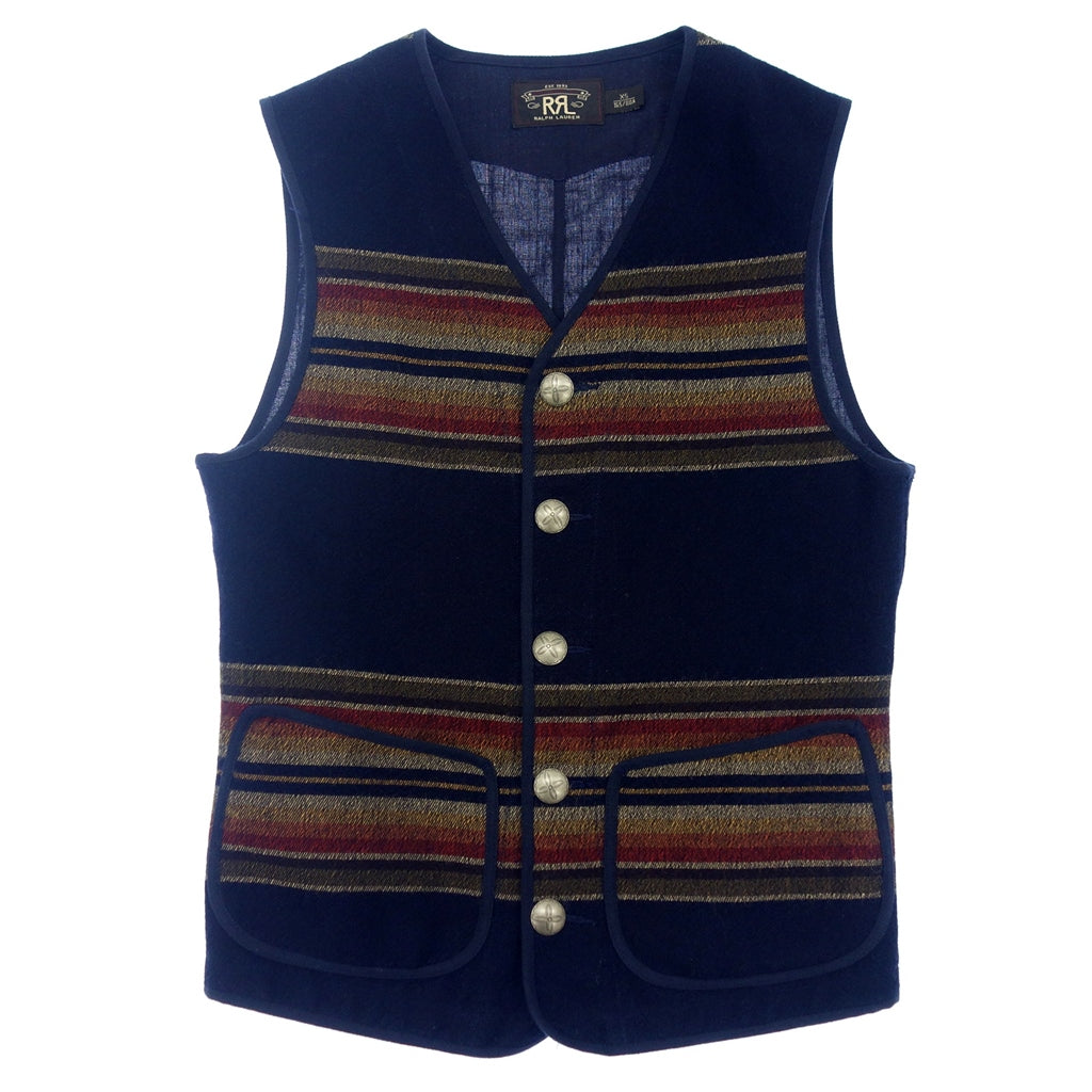 【RRL】ダブルアールエル BLANKET STRIPED VEST ウールコットン ネイビー サイズ XS