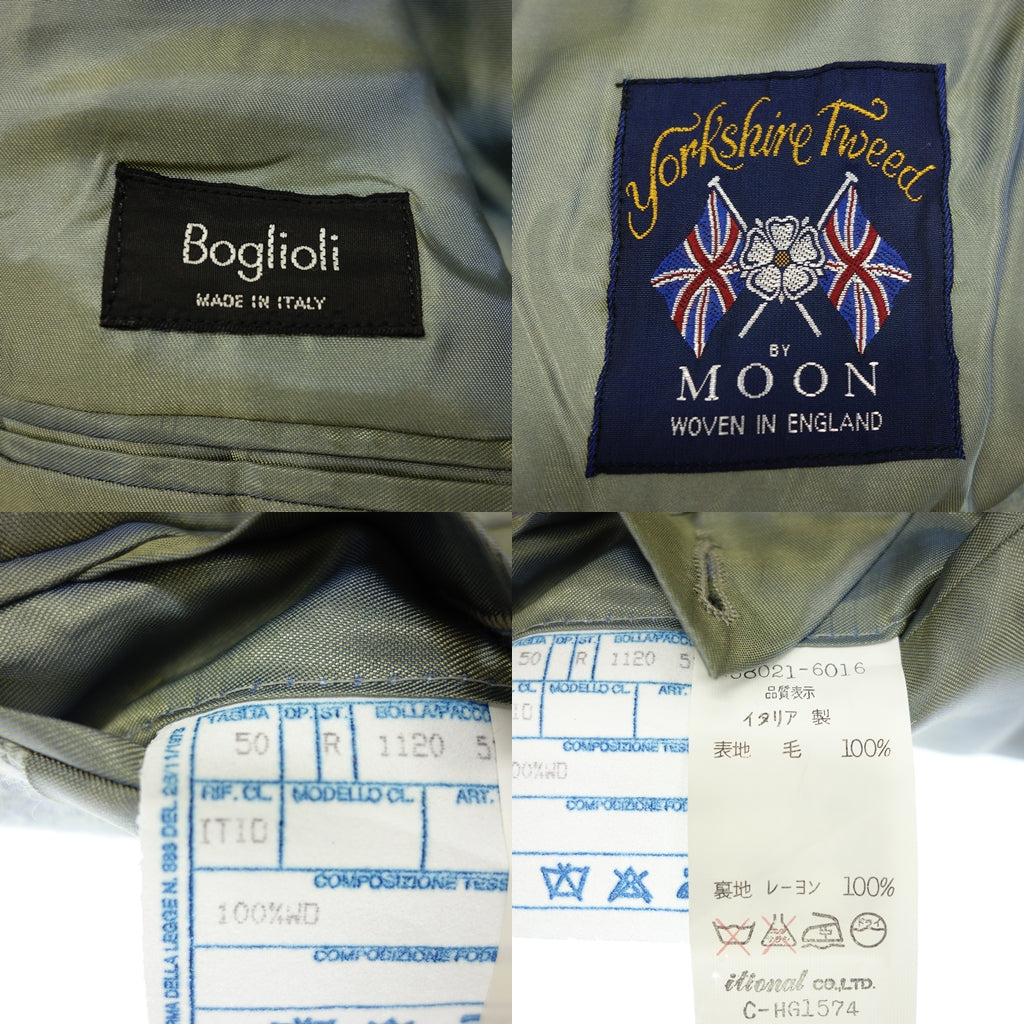 【BOGLIOLI】ボリオリ ツイード3Bジャケット MOON社ウール グレー(淡いミントグリーン) サイズ 50