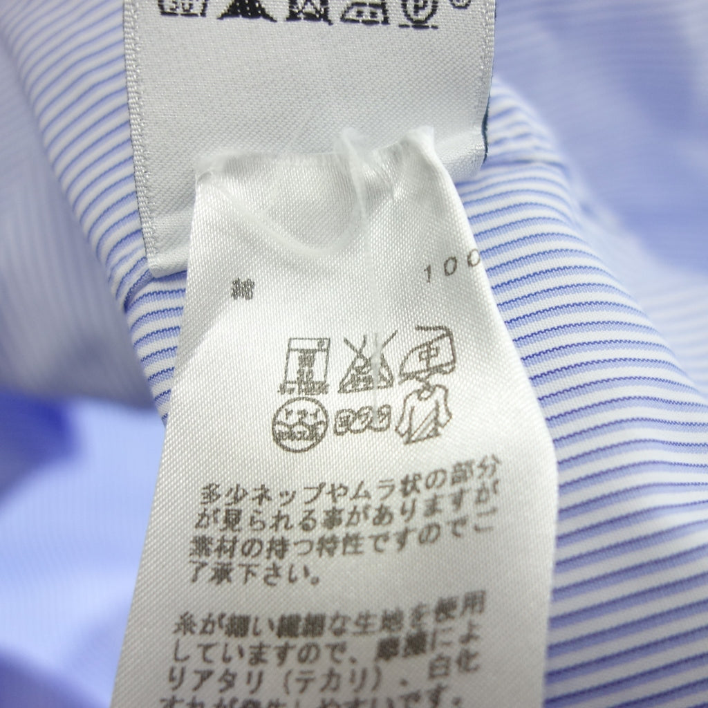 【HERMES】エルメス ストライプボタンダウンシャツ フランス製 セリエボタン サックスブルー サイズ L程度