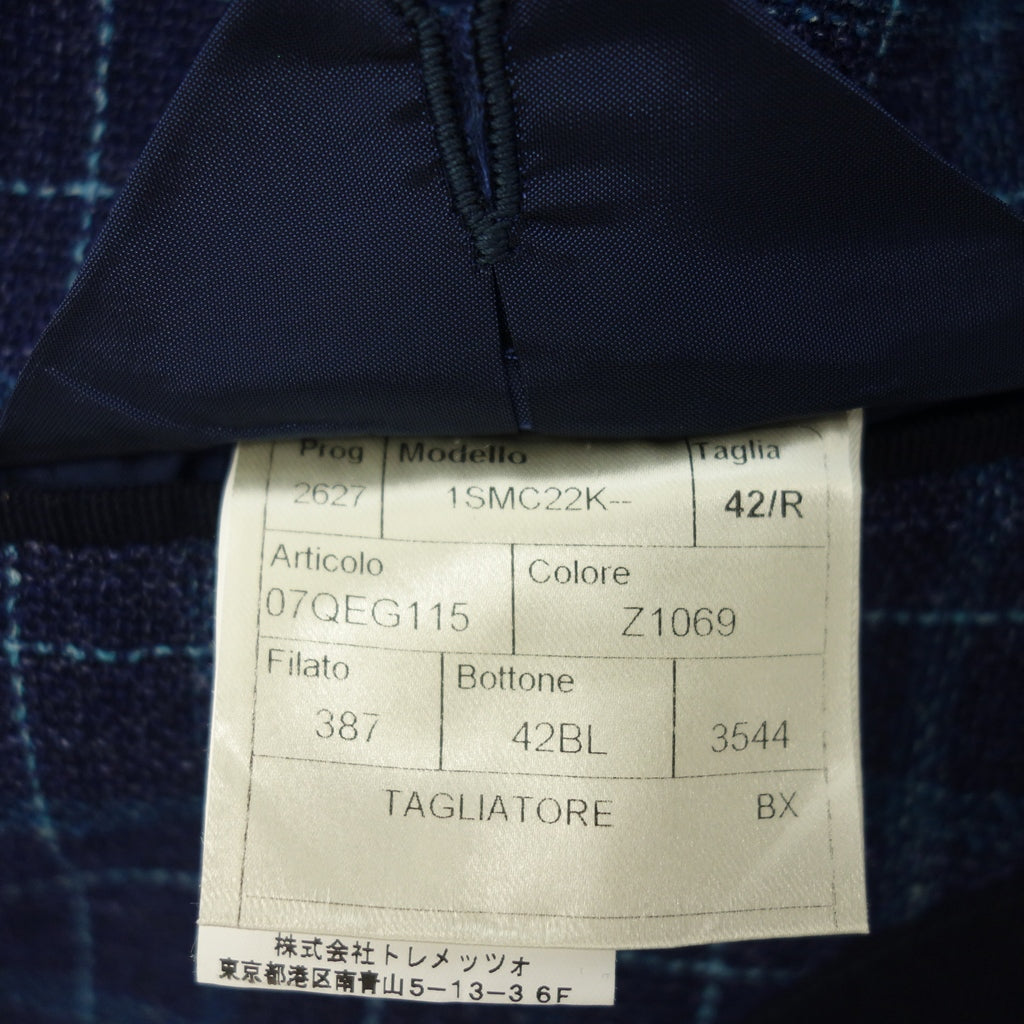 【TAGLIATORE】タリアトーレ ウール×シルク2Bチェックジャケット モンテカルロ ネイビー サイズ 42