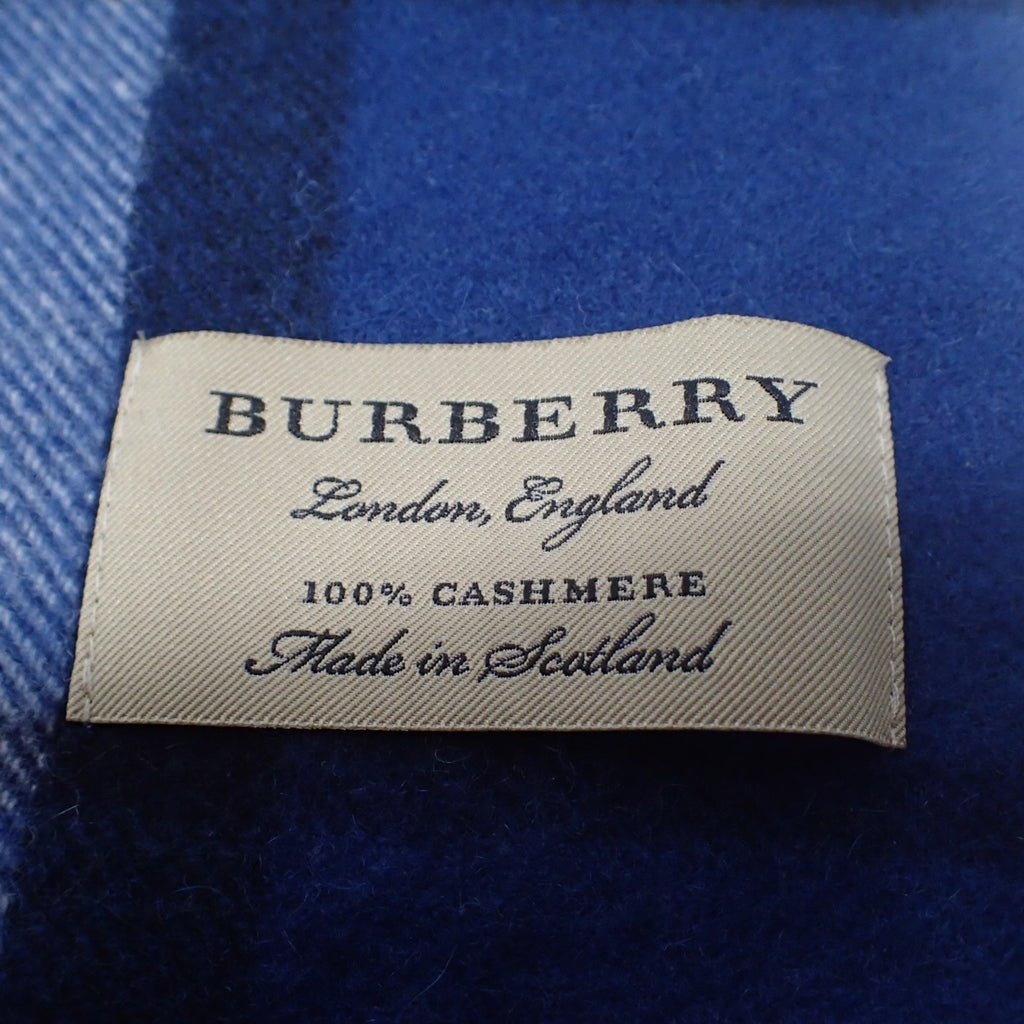 【BURBERRY】バーバリー ピュアカシミヤチェックマフラー スコットランド製 ブルー×ネイビー made in Scotland