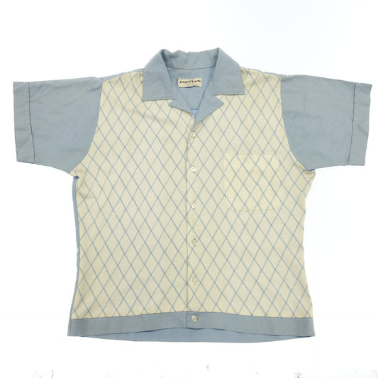 【Vintage】ヴィンテージ 半袖シャツ ニット×コットン スペシャル メンズ  ブルーホワイト M
