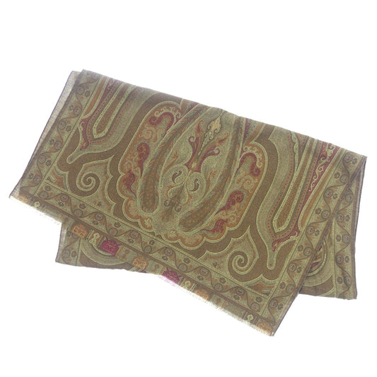 【ETRO】エトロ ウール×シルク ペイズリーストール オリーブ×ブラウン