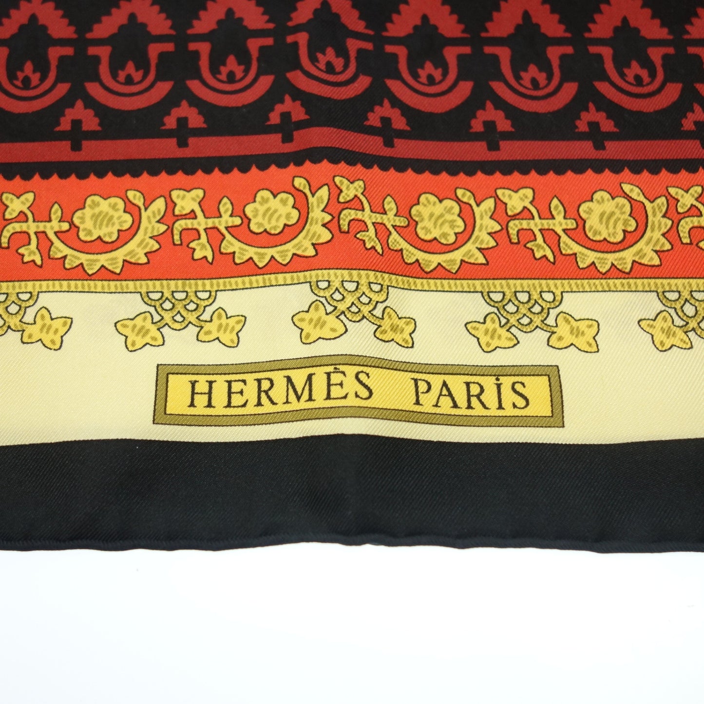 【HERMES】エルメス カレ90 Brins d'Or 金の若枝 スカーフ シルク100％ ブラック