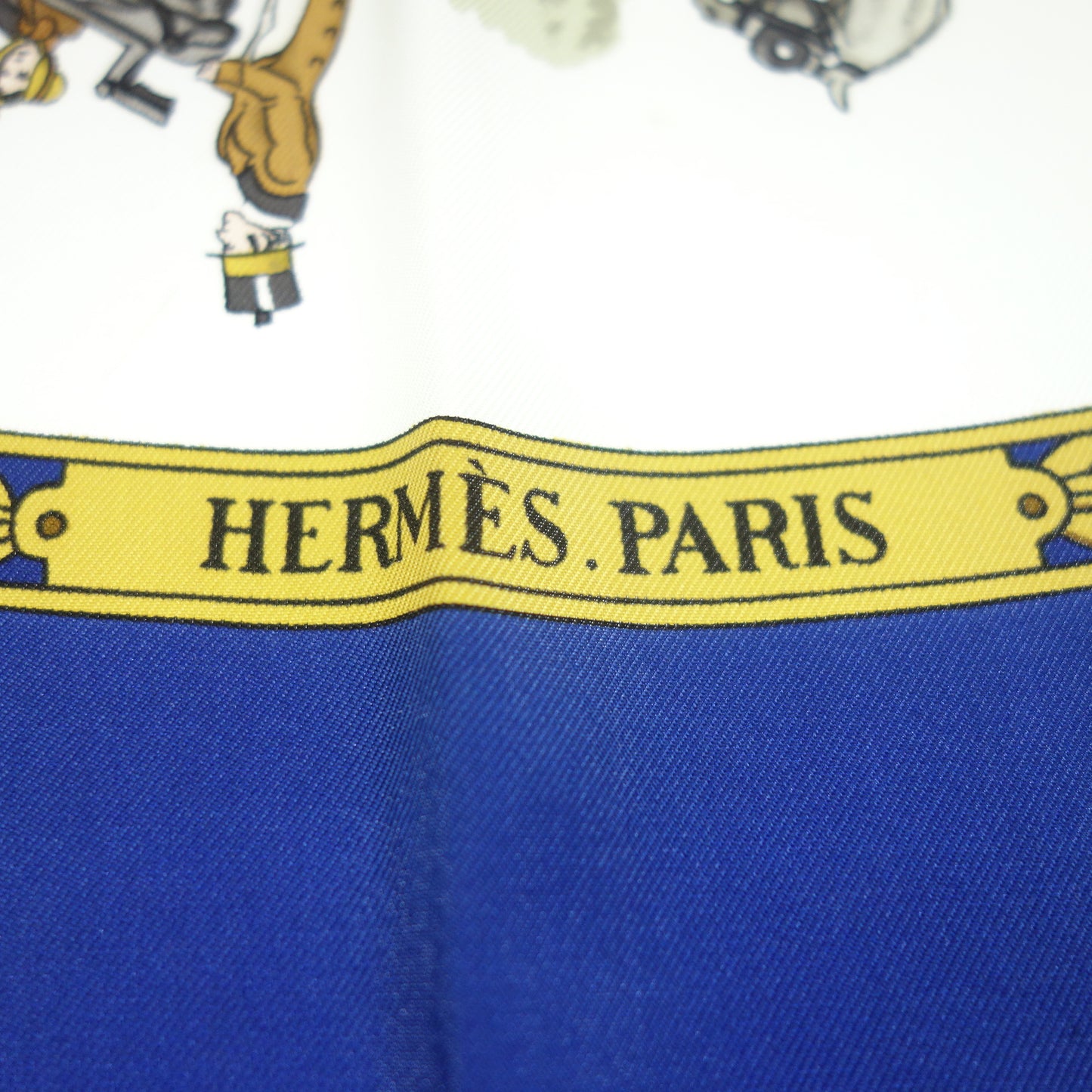 【HERMES】エルメス カレ90 LA PROMENADE DE LONGCHAMPS ロンシャンへの散歩 スカーフ シルク100％ブルー