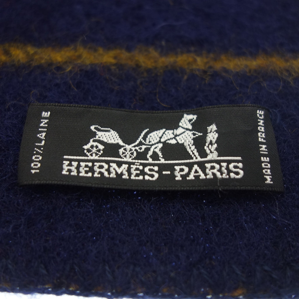 【HERMES】エルメス マルチストライプマフラー  ロカバール フランス製 ネイビー