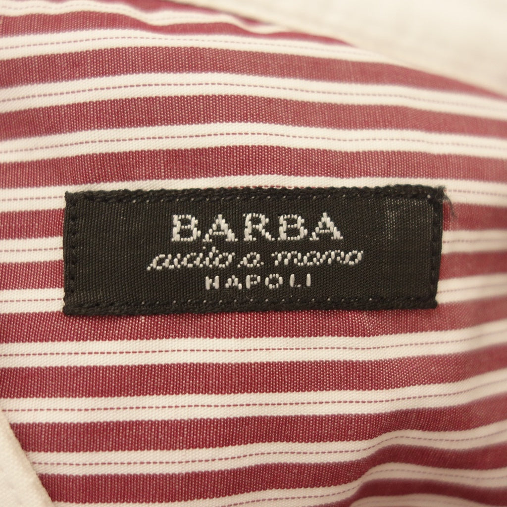 【BARBA】バルバ バンドカラーシャツ クレリック ストライプ レッド×ホワイト サイズ39