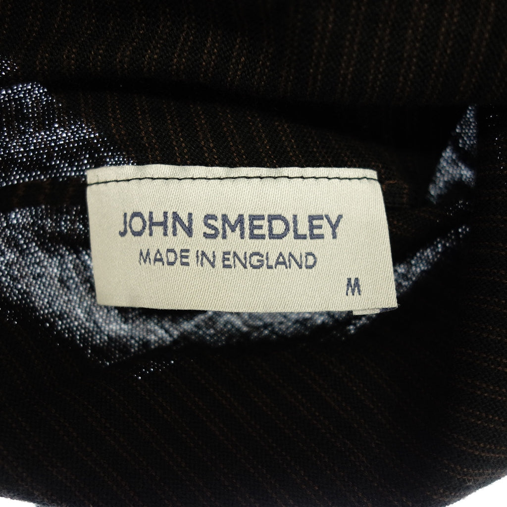 【JOHN SMEDLEY】ジョンスメドレー シーアイランドコットン モックネック ニット ボーダー ブラック×ブラウン サイズ M