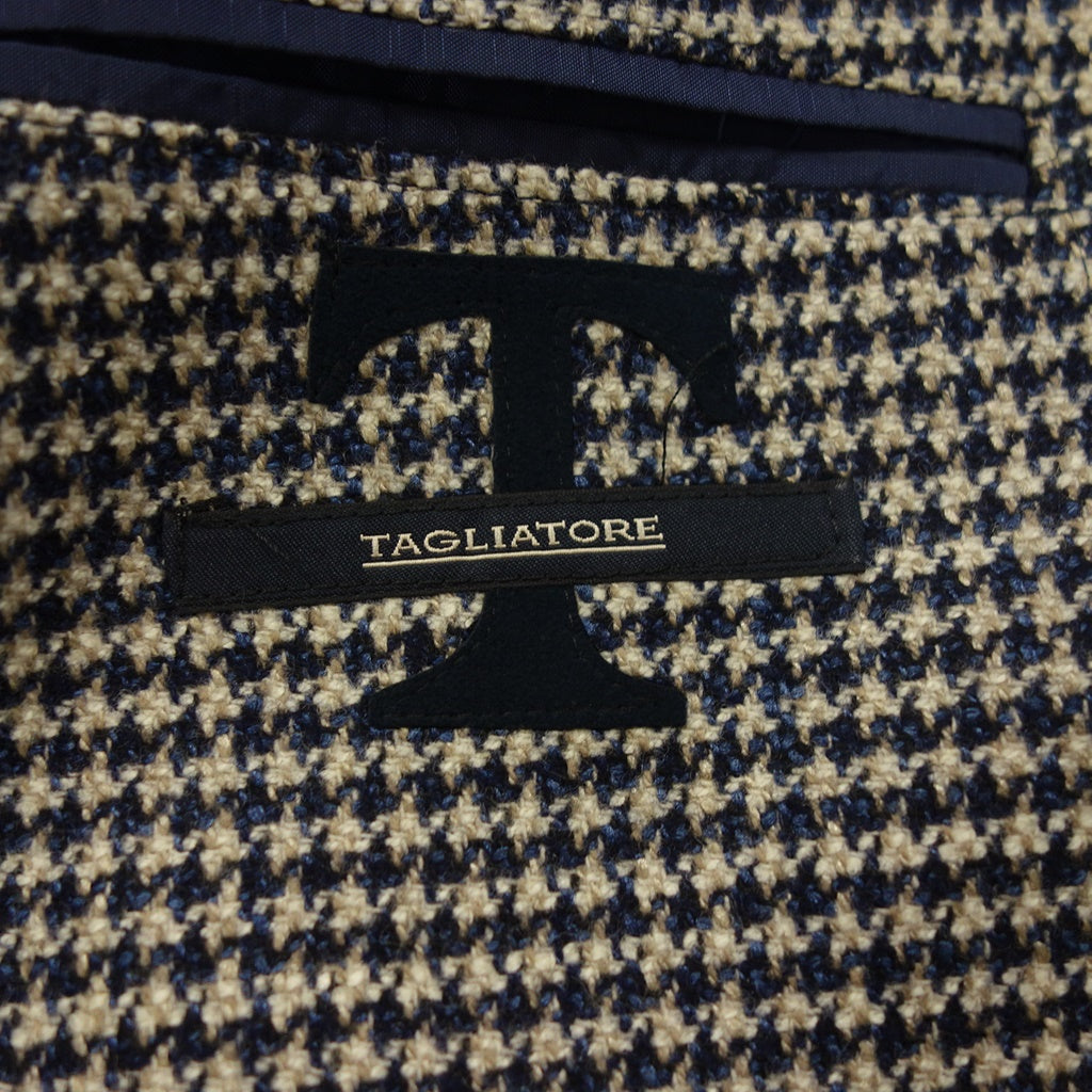 【TAGLIATORE】タリアトーレ ハウンドトゥース ウールシルク2Bジャケット Vitale Barberis Canonico ネイビー×ベージュ サイズ 48