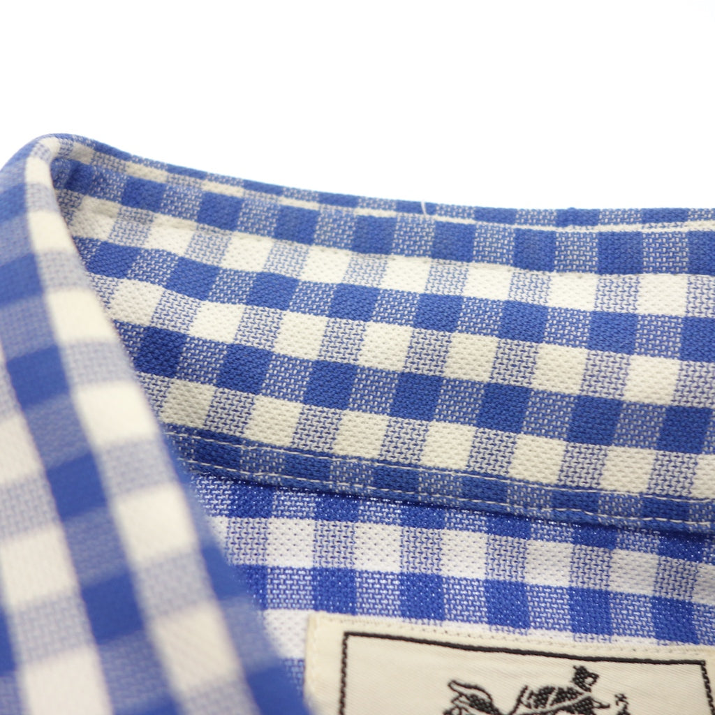 【HERMES】エルメス ギンガムチェックレギュラーカラーシャツ フランス製 セリエボタン ブルー サイズ 40