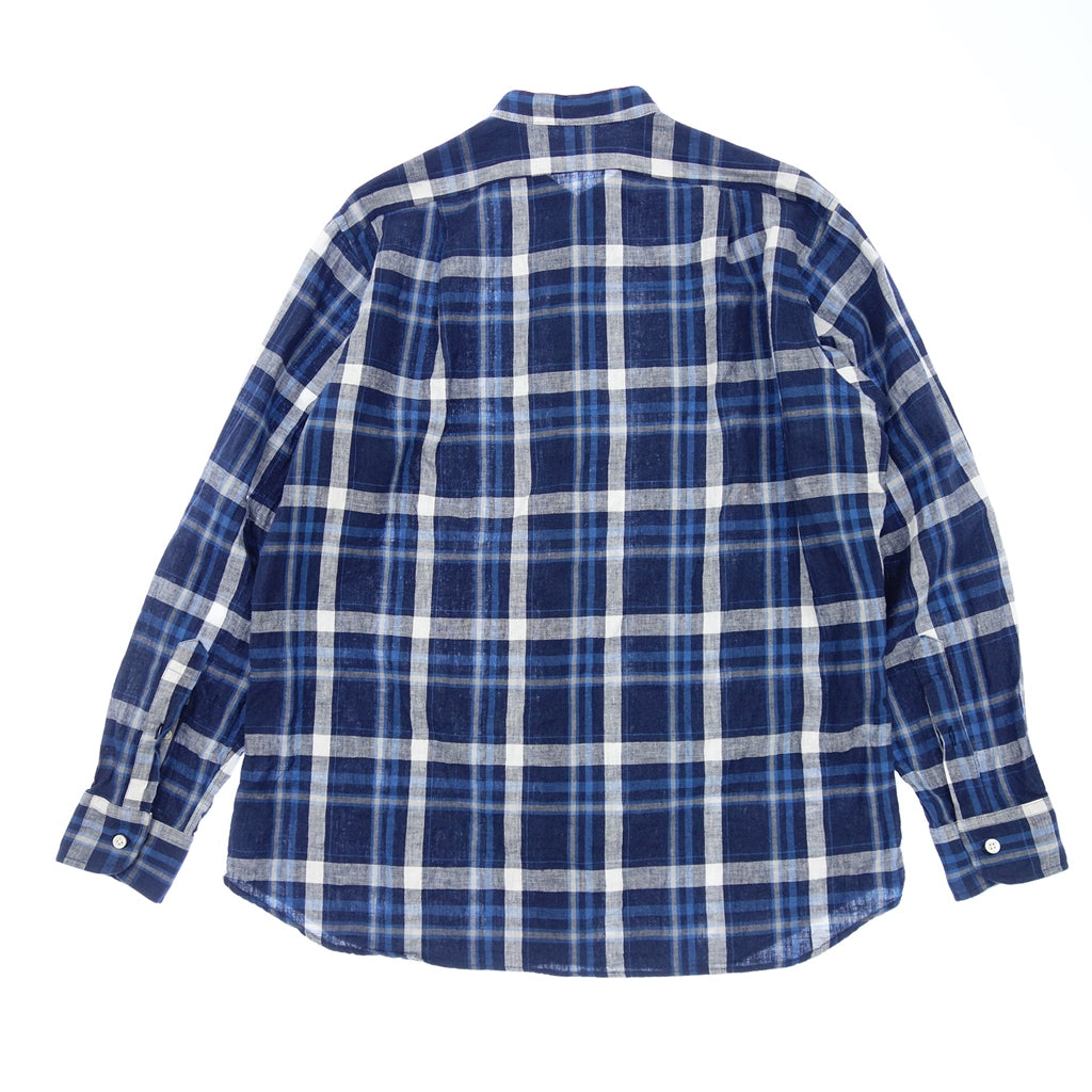 【INDIVIDUALIZED SHIRTS】インディビジュアライズドシャツ バンドカラーシャツ アメリカ製 コットン×リネン メンズ ネイビー  サイズL程度